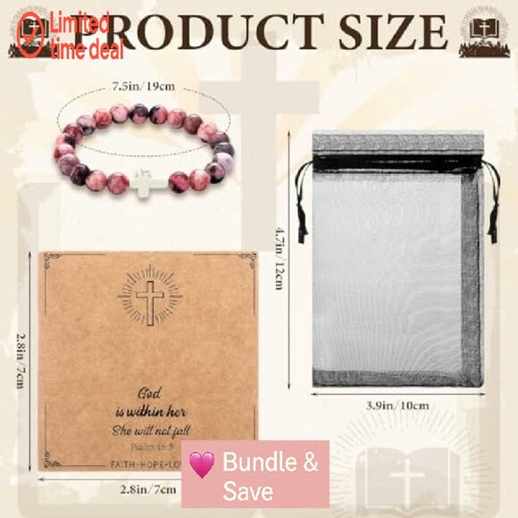 12-Piece Agate Christian Bracelet Set with Bible Verse Cards - Picture 3 of 8